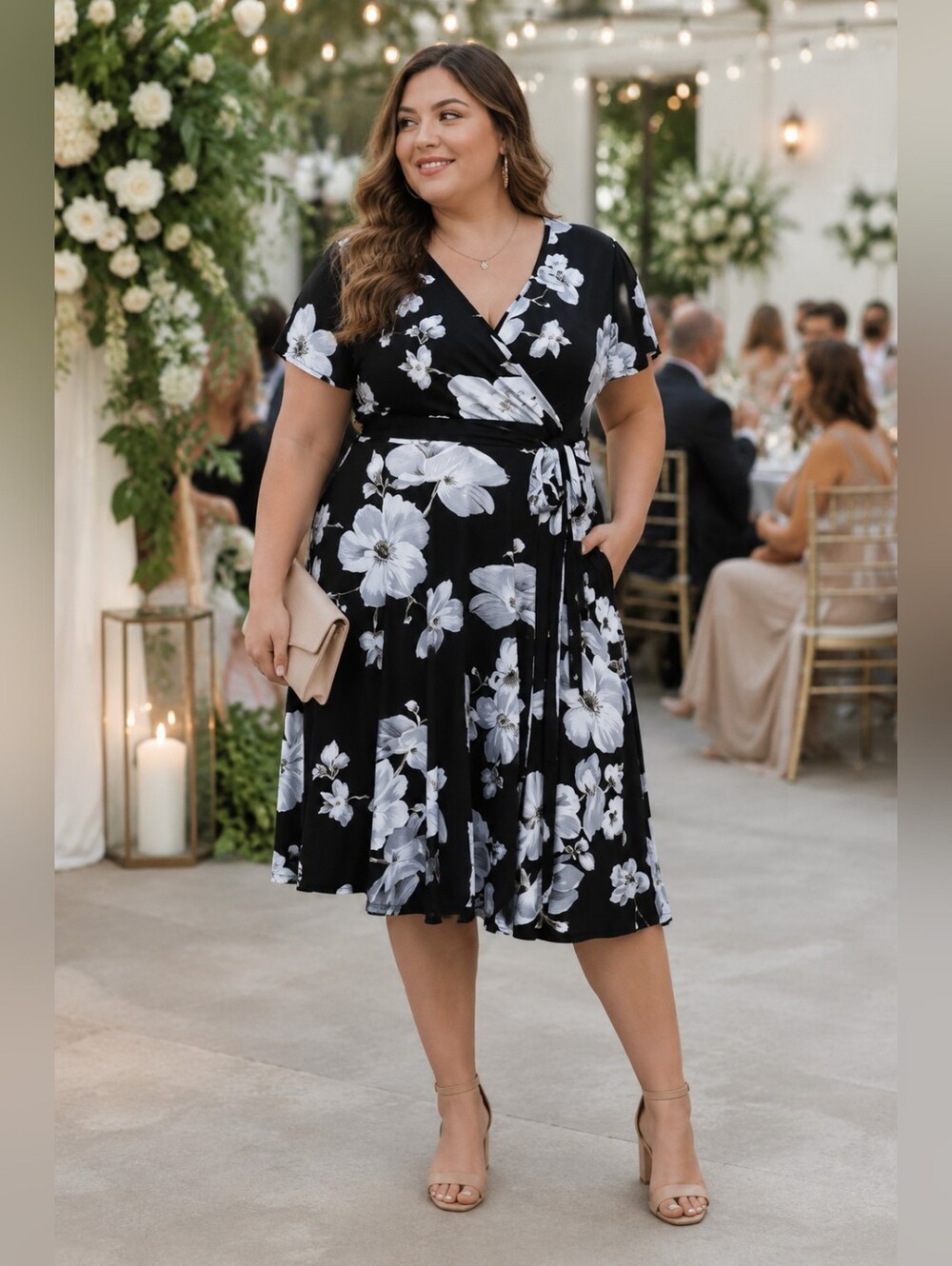 Kissmay Short Sleeve Slinky Knit Floral A-line Midi Dress Party Women's 22W